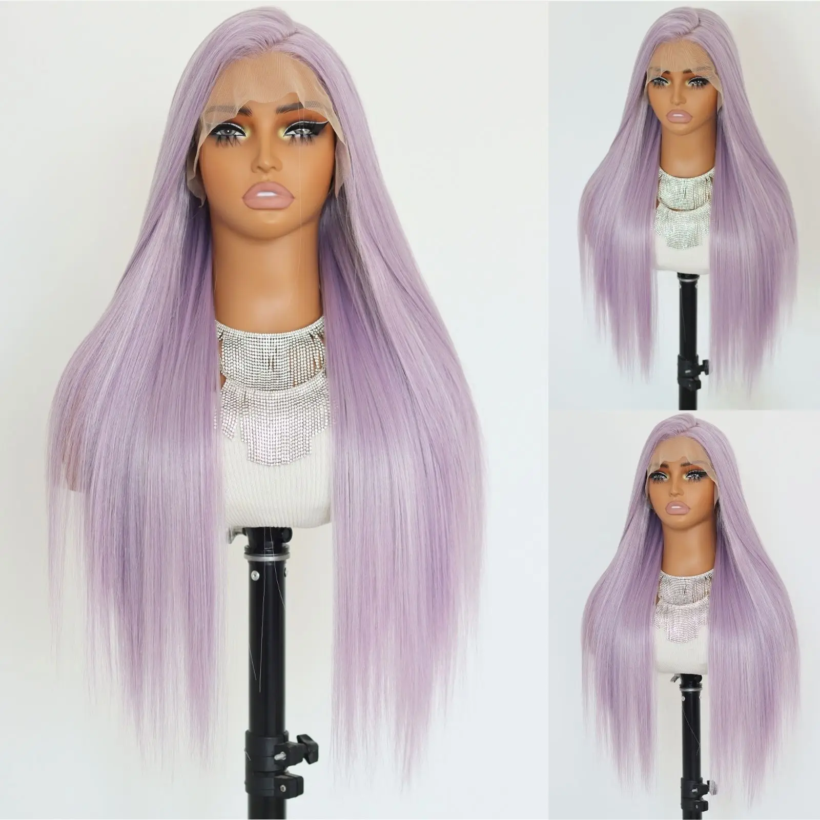 Lavender Purple Synthetic Lace Front Wigs Long Straight Lavender 13×4 Lace Front Wig Heat-resistant Synthetic wig 24Inch