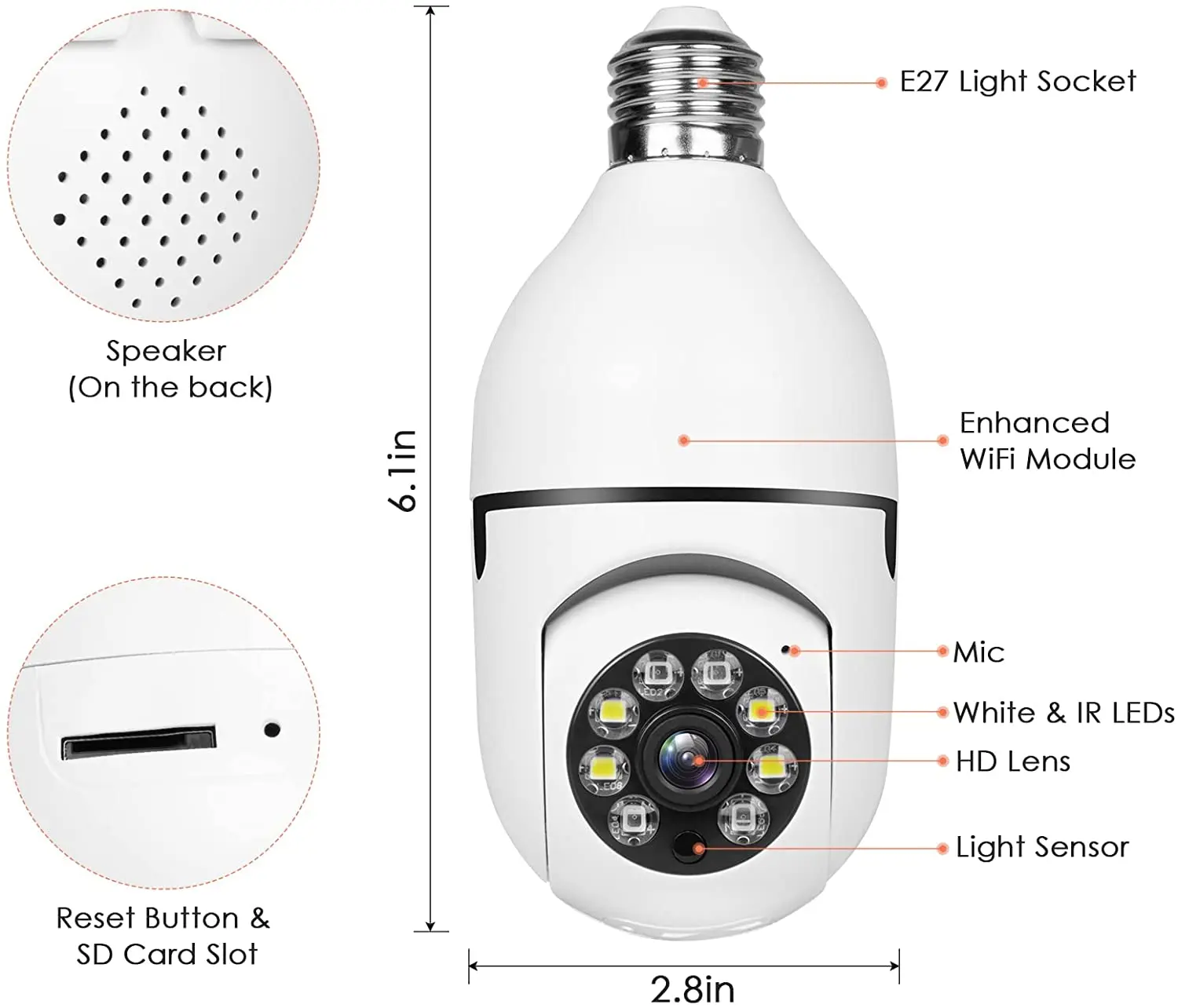 4MP E27 Bulb Camera WiFi Indoor Video Surveillance Home Security Full Color Night Vision AI Auto Human Tracking ICSEE APP 1080P 3