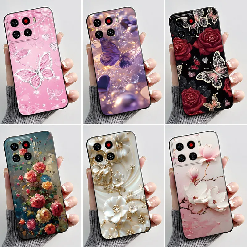 Luxury Fashion Butterfly & Floral Black Soft TPU Silicone Protective Phone Case