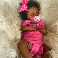 50 CM Finished Reborn Baby Doll LouLou Sleeping African American Girl Newborn Dark Skin Soft Hand-Rooted Hair Christmas Gift Toy 6