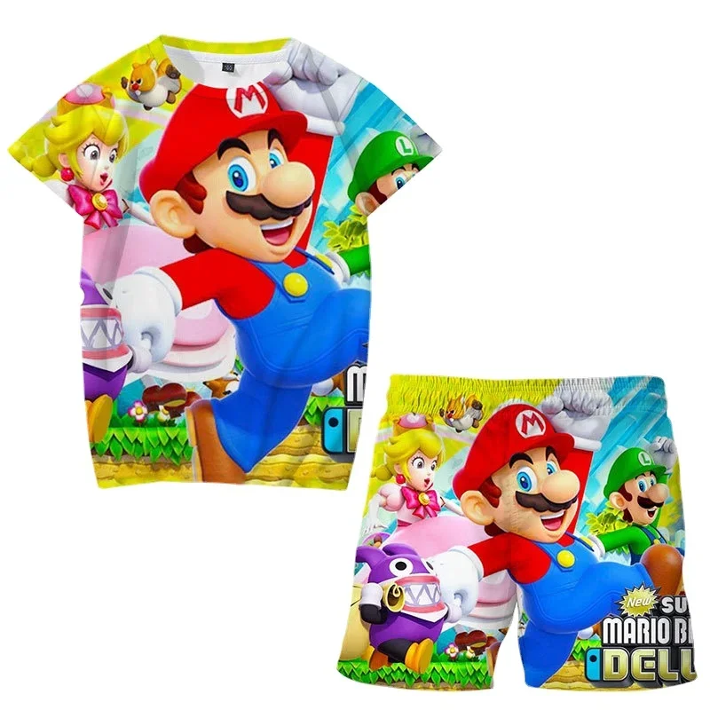 

Mario Game Animation Peripheral Two-dimensional Suit Boys and Girls Clothing Children's Casual Shorts T-shirt Summer Suit