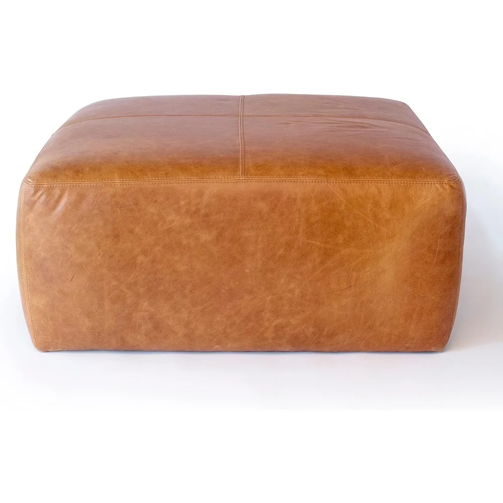 POLY & BARK Sequoia Ottoman in Full-Grain Pure-Aniline Italian Tanned Leather in Cognac Tan 4
