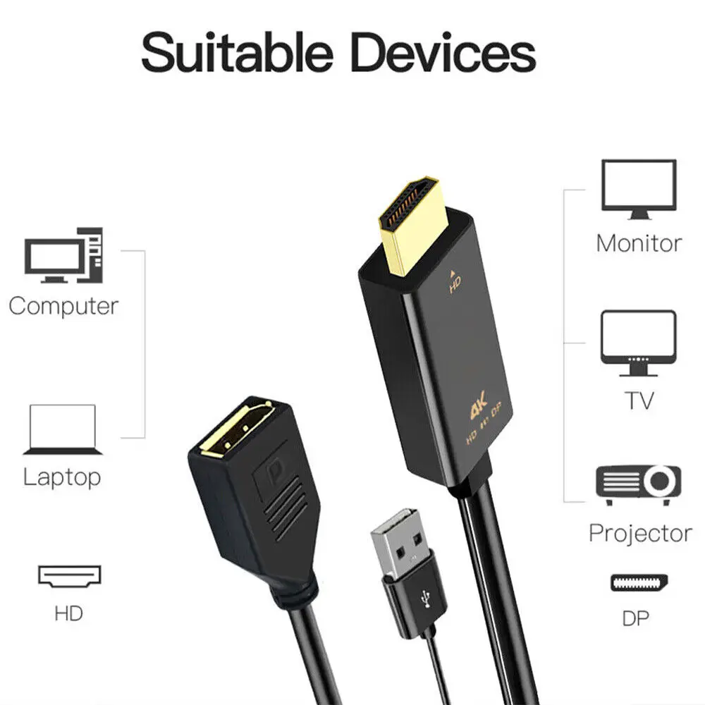 4k Hdmi To Dp Displayport Active Converter Cable With Usb Power For Pc Laptop wireless video adapter