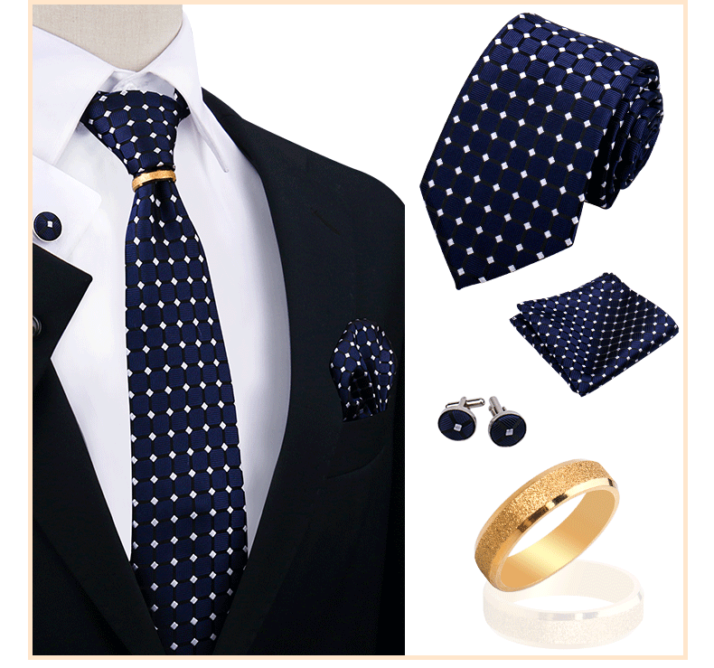 Männer Krawatten mit Ring Brosche Pin Set Marke Designer Paisley Plaid Krawatte Taschentuch Manschettenknöpfe Hochzeit Party Geschenk Männer Zubehör – Detail 14