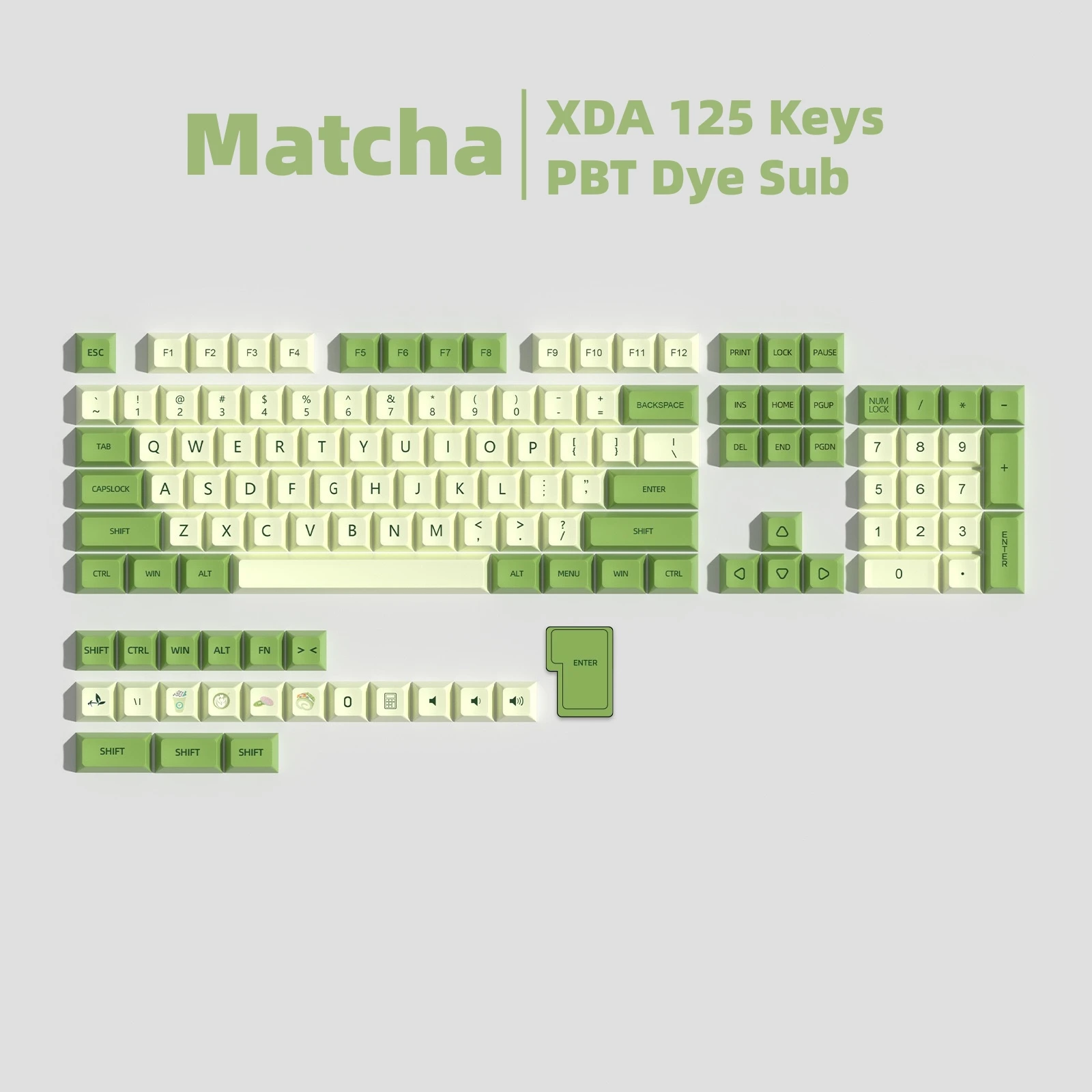 

XDA Keycaps Honey Milk Matcha PBT Dye Sub Keycap For Mechanical Keyboard English Japanese 61 75 82 98 104 Keys Keyboard Custom