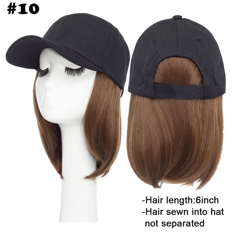 Women's Baseball Cap with 6'' Synthetic Hair Extensions - Adjustable Short Straight Hairpiece Wig Hat