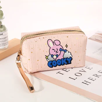 Borsa Cosmetica BT21, Simpatica Borsa per il Trucco con Personaggi Cartoon COOKY TATA RJ, Grande Capacità, Alla Moda con Cerniera, Portatile da Viaggio per Donne, Idea Regalo