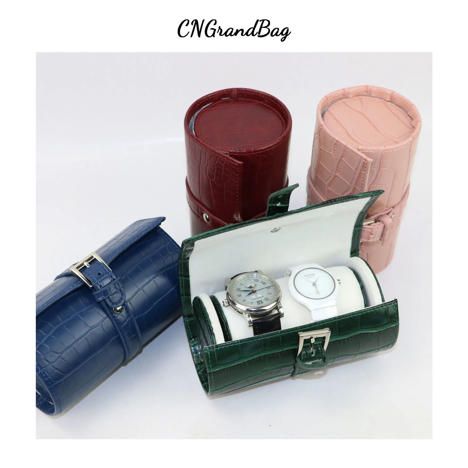 Free Customized Luxury PU Leather Men Watch Display Roll Gift Box Women Wristwatch Bracelet Organizer Roll Storage Travel Box