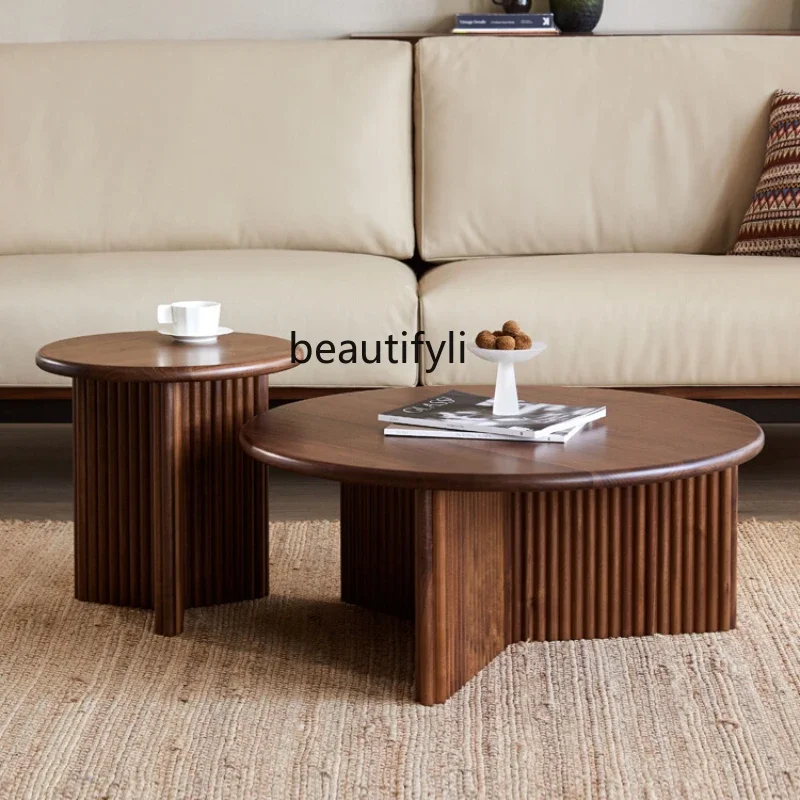 

Japanese and Nordic Style North America Black Walnut Wooden Tea Table Size round Tea Table Height Combination
