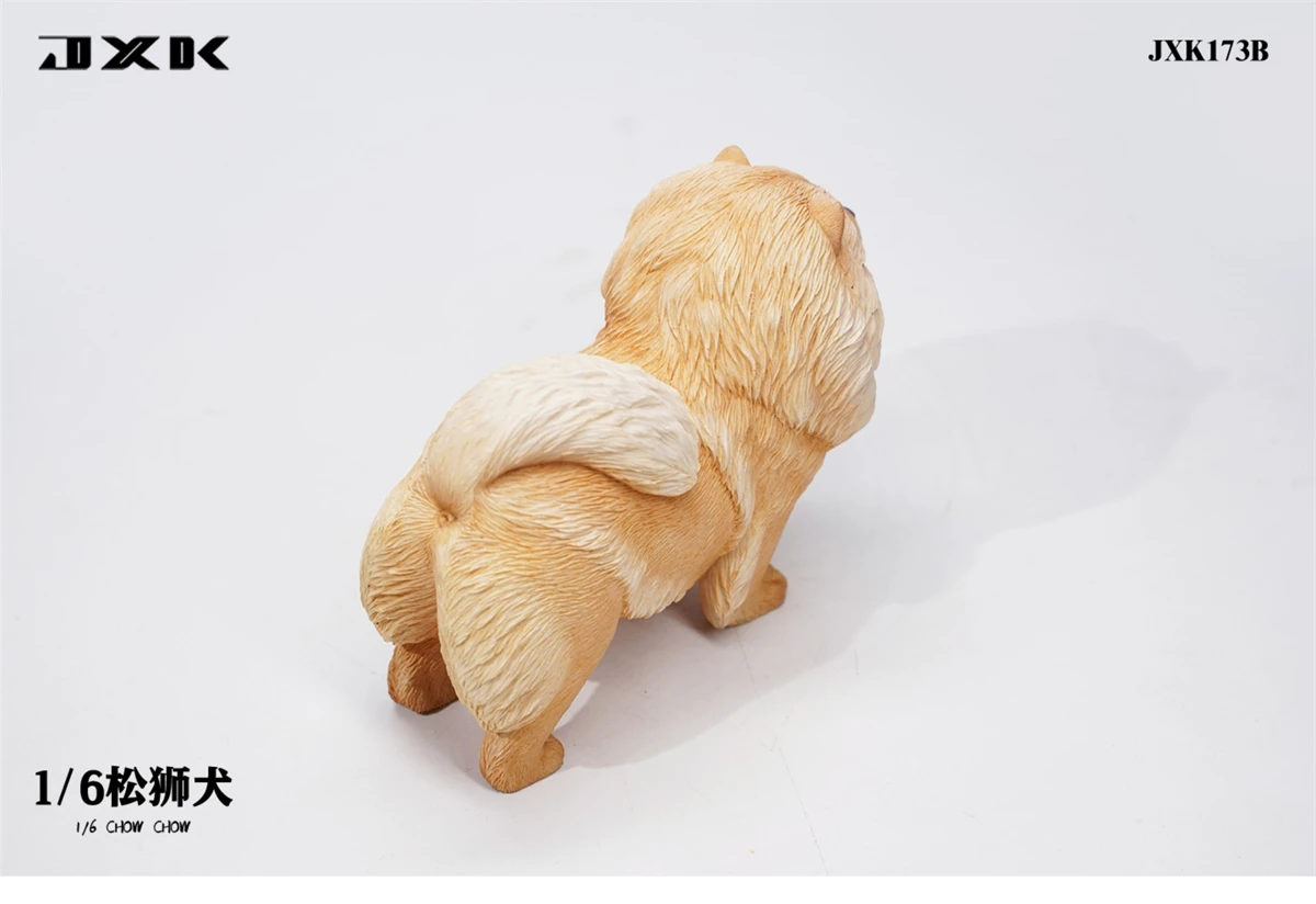 JXK 1/6 Chow Chow Figure with Neck Collar Chain Cute Animal Model