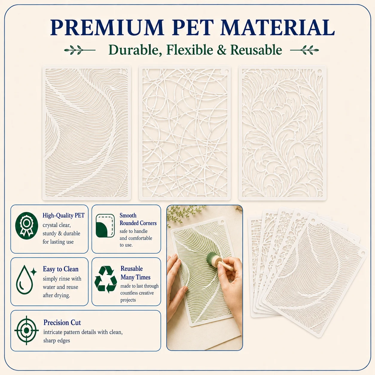 18Pcs 추상 질감 스텐실 벽 목재 직물 유리 가구 공예용 재사용 가능한 PET 페인팅 템플릿