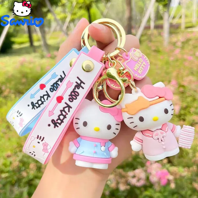 

Hello Kitty Sanrio Anime Kawaii Keychain Cartoon Silicone Keychain Schoolbag Accessories Pendant Girls Gift Kids Creative Toys