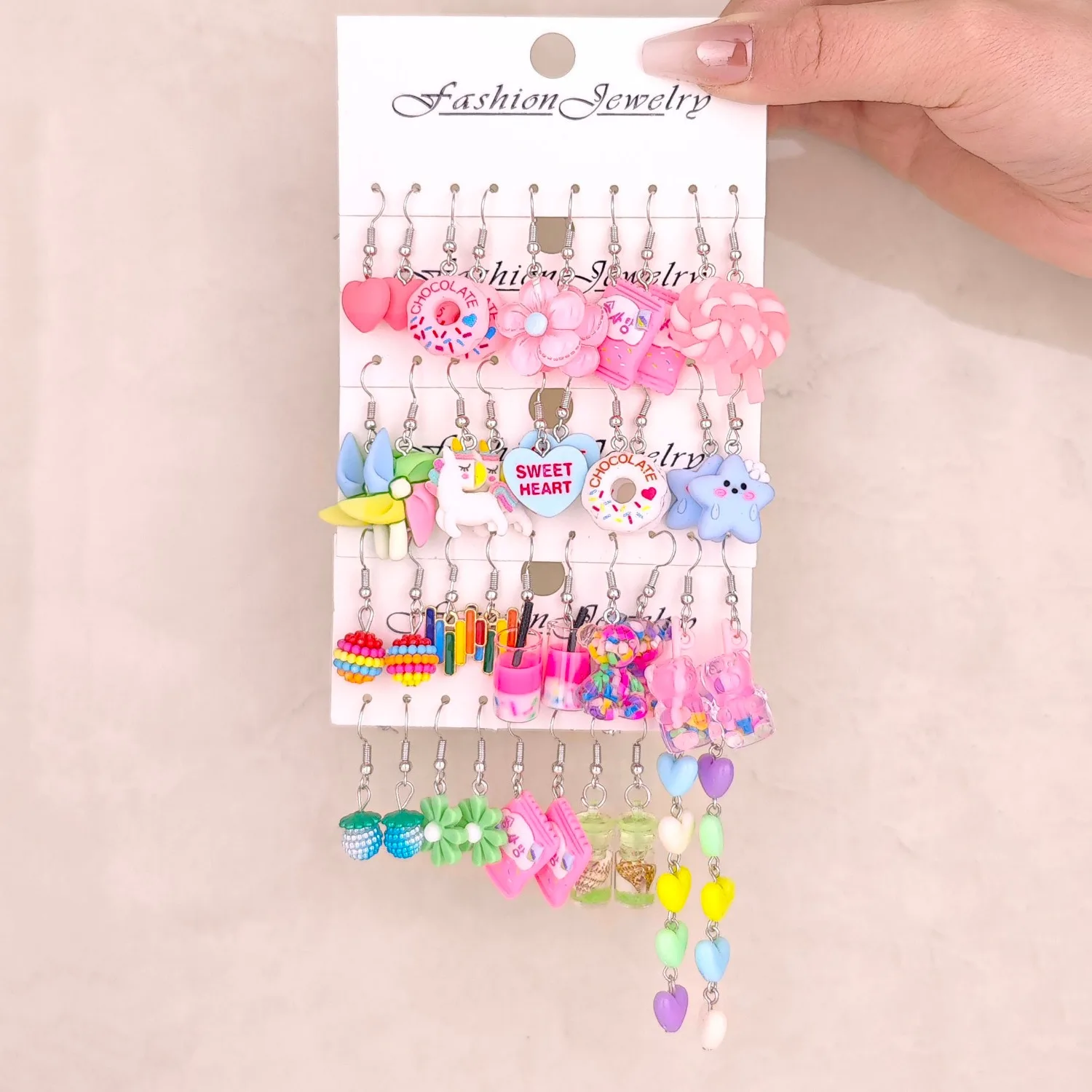 

40pcs aretes heart tassel flower pendant earrings with a combination of sweet and colorful wishing bottles candy earrings
