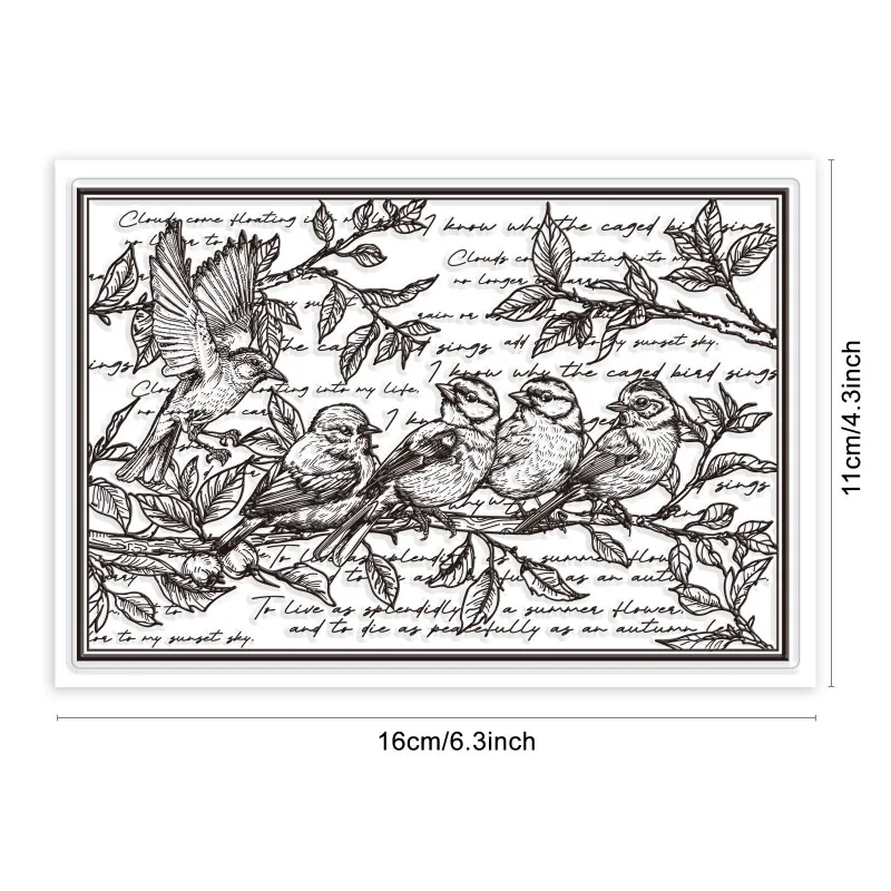 1pcs Bird Branch Silhouette Clear Stamps Birds Trees Clear Rubber Stamps Silicone for DIY Scrapbooking Photo Album 6.3x4.33inch