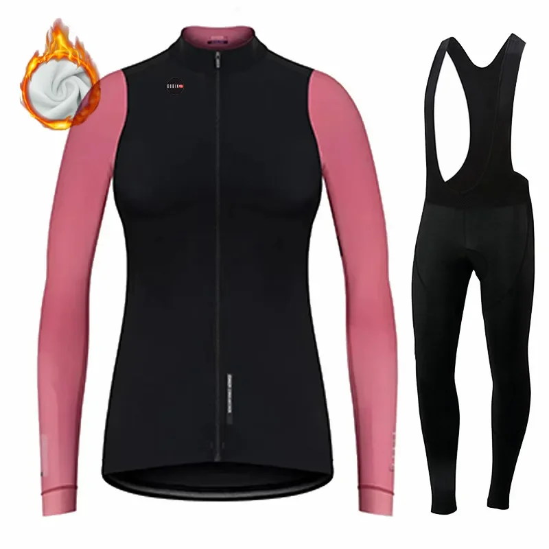 Women's Long Sleeve Cycling Jersey Set Wool Thermal Clothing for Mountain Bike Racing Winter Women Clothing bicycle