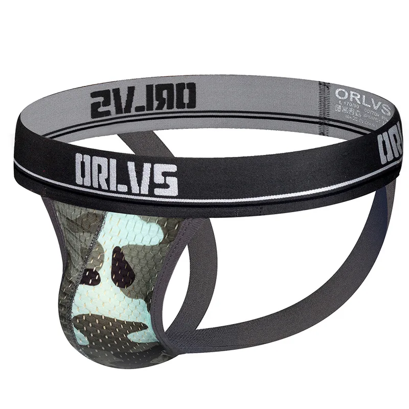 

ORLVS Summer New Men's Underwear Camo Protruding Sexy G-string Pants Mesh T Pants Breathable OR186