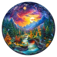 Wooden Puzzles for Adults, Visual 3D Sunset Forest Wooden Jigsaw Puzzles, Wood Puzzles Adult, Unique Animal Shape Wood Cut Puzzl 1