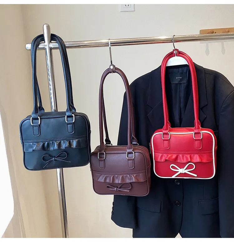 JIAERDI High Street Bow Red Shoulder Bags Women 2025 New Versatile Pu Leather Y2k Handbag Female Square Underarm Bag Aesthetic
