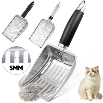 Paletta per Lettiera Gatti in Acciaio Inossidabile con Manico in Gomma, Paletta Metallica per Gatti, Paletta a Rete Robusta, Filtro per Lettiera, Strumenti per la Pulizia degli Animali Domestici