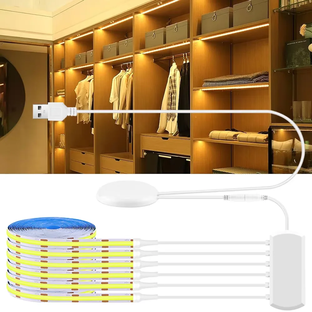 6/5/4/3/2/1 Pcs 5V COB LED Strip Light With USB Penetrating Wood Touch Dimmer Switch For Acoustic Panel Cabinet Shelf Lighting