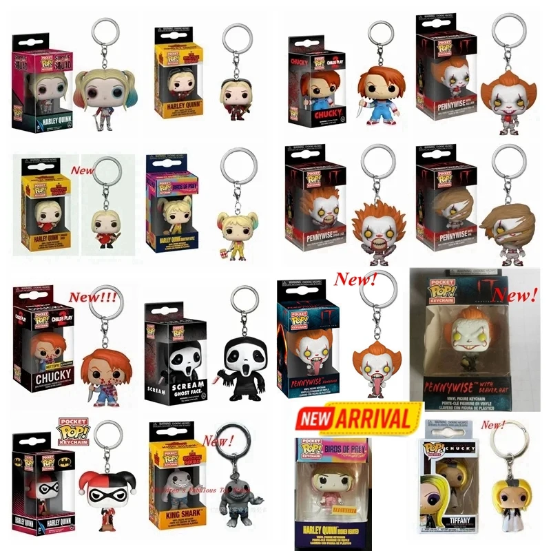 new Funko POP keychains joker pennywise scream ghost face chucky KeyChain Accessories figures