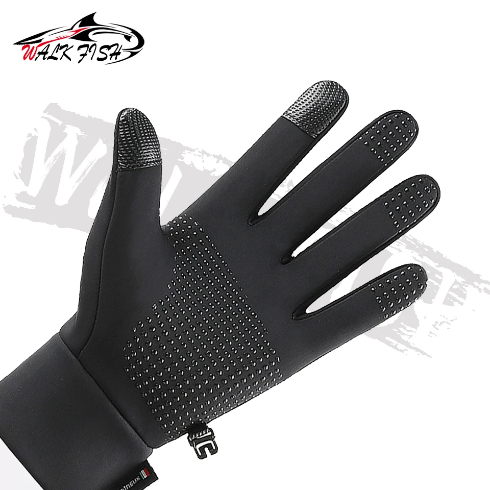 WALK FISH Waterproof Fishing Gloves Anti-slip Touch Screen Winter Outdoor Keep Warm Windproof Unisex Plus Velvet Riding Gloves