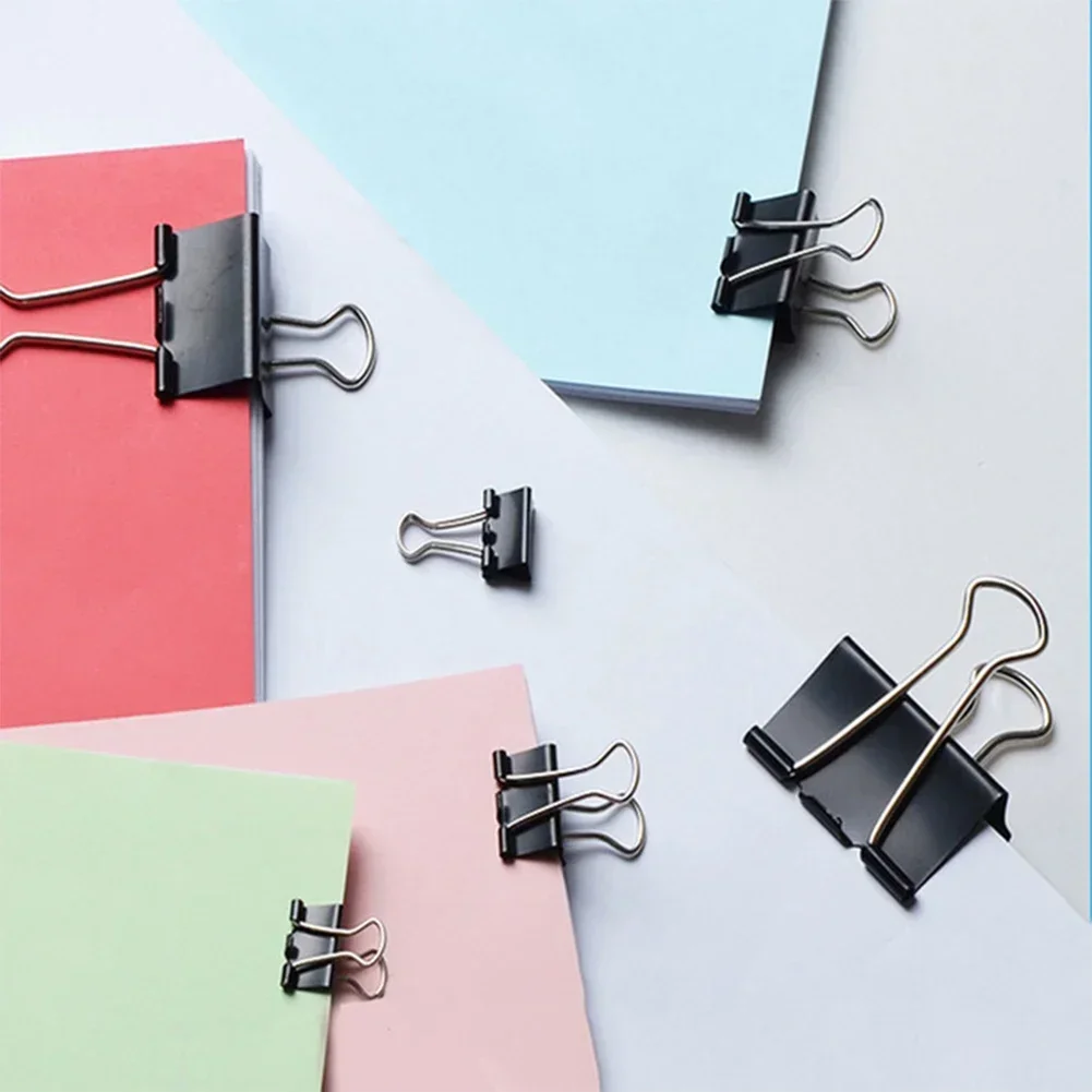 10PCS Metal Paper Clip 15mm 19mm 25mm 32mm Foldback Binder Clips Black Grip Clamps Paper Document Office School Stationery