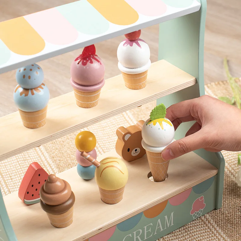 Wooden children's artificial ice cream cone ice cream model accessories mini sale table Home ice cream shop toys 4
