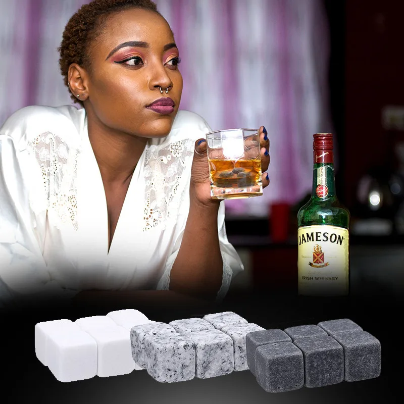 New Whiskey Stones Sipping Ice Cube Cooler Reusable Whisky Ice Stone Whisky Natural Rocks Bar Wine Cooler Party Wedding Gift @1