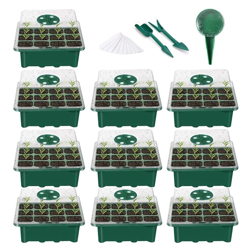 

10 упаковка семян стартовые лотки, набор для прорастания растений с регулируемой влажностью и основанием, включая диспенсер для посева семян