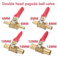 Red Handle Small Valve 6mm 8mm 10mm 12mm Hose Barb Inline Brass Water Oil Air Gas Fuel Line Shutoff Ball Valve Pipe Fittings 1