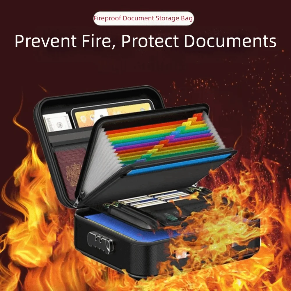 Fireproof Box Water Resistant Hard-Shell Design File Security Bag Password Lock Wear-resistant Files Briefcase_voghion.com