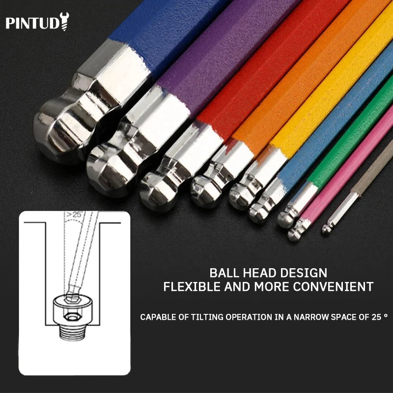 PINTUDY Inner Hexagonal Wrench Color Non Slip Anti Rust Durable Portable Hexagonal Wrench Set Hexagonal Ball Head Combination 3