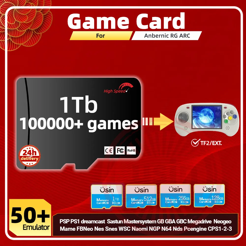 Scheda Di Gioco Per Anbernic Rg Arc S D Memory Tf Plug & Play Pre-Installa Giochi Retrò Psp Ps1 Atari Sd Scheda Portatile Ad Alta Velocità 1Tb 512G