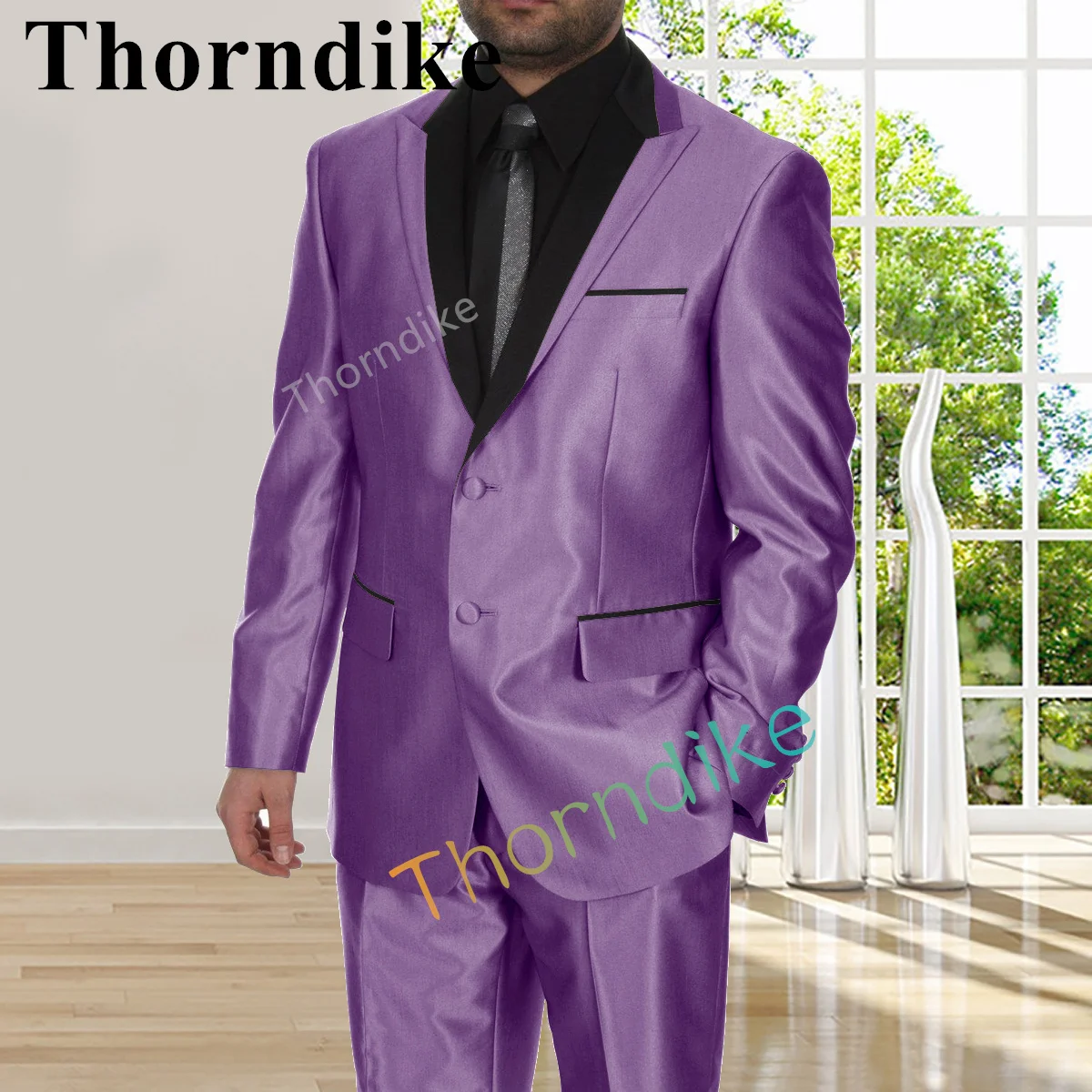 

Новый стиль, фиолетовый Атласный Костюм Thorndike, мужской облегающий смокинг для жениха, свадебное платье, мужской джентльменский костюм с заостренным воротником
