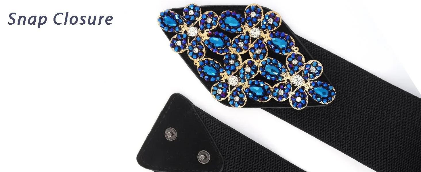 Stretch-Strassgürtel, schwarz, breit, für Damen, blaue Gürtel, elastische Blumen-Taille, Schmuckzubehör für Kleid – Detail 4