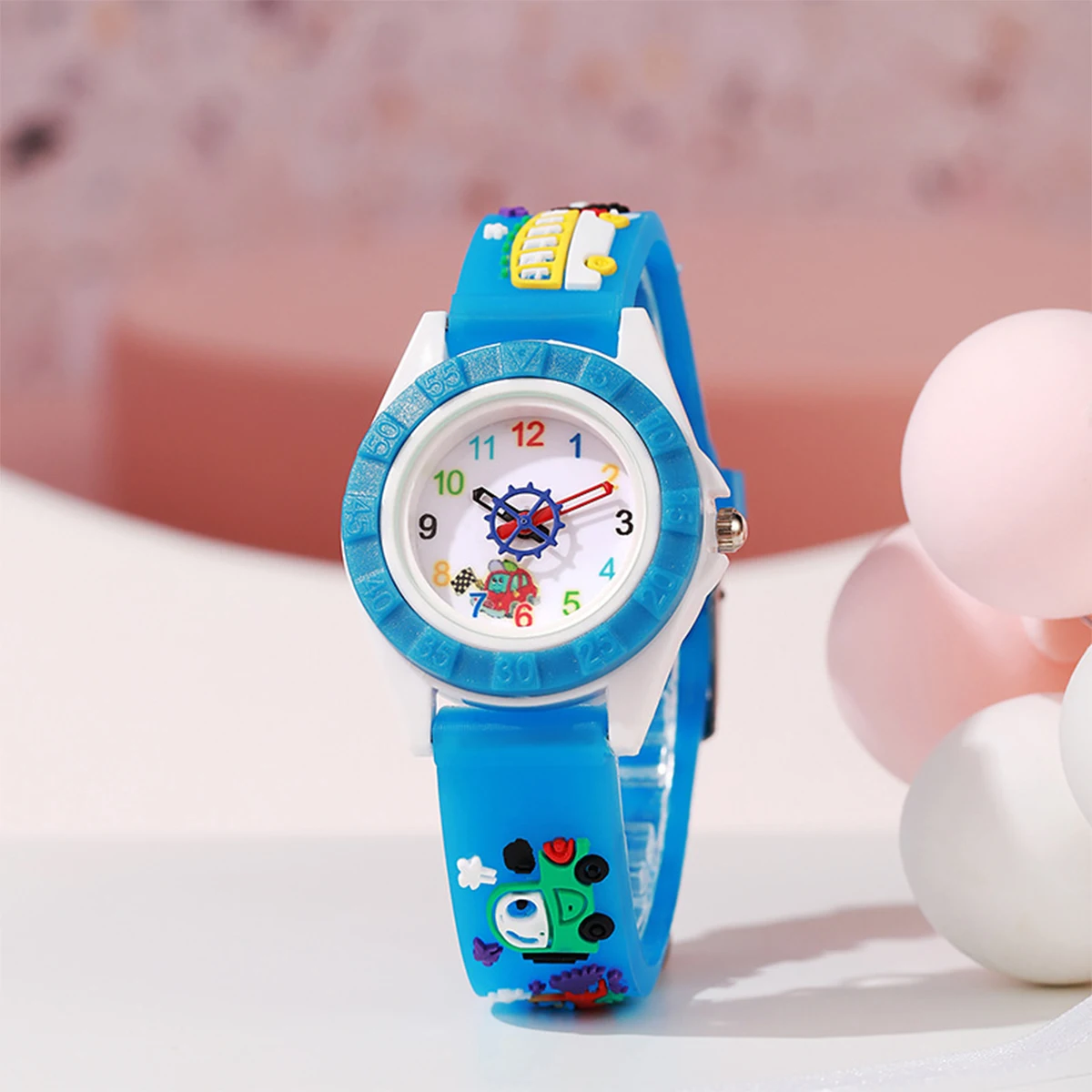 1pc/2pcs-Cute cartoon car quartz watch, small fashion car watch with PVC strap, plastic case - non waterproof