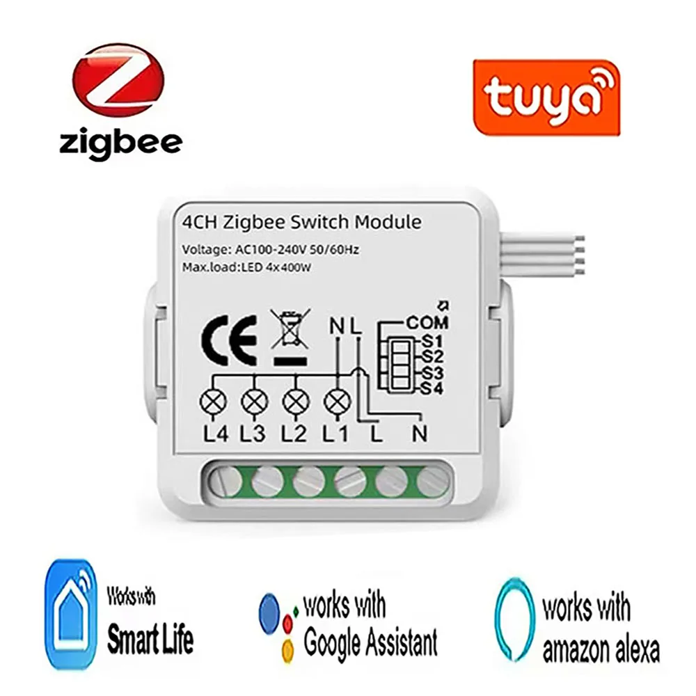 

Touya Zigbee Smart Switch Module 4 Group Smart Home DIY Isolation Controller Smart Life Automation Via Alexa Google Home