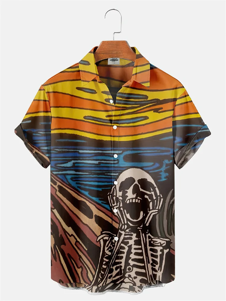 Hawaiian Shirts For Men Short Sleeve Shirts Oversized Men's Beach Fashion 2023 3D Printing Skull Pattern Male Vintage Clothes