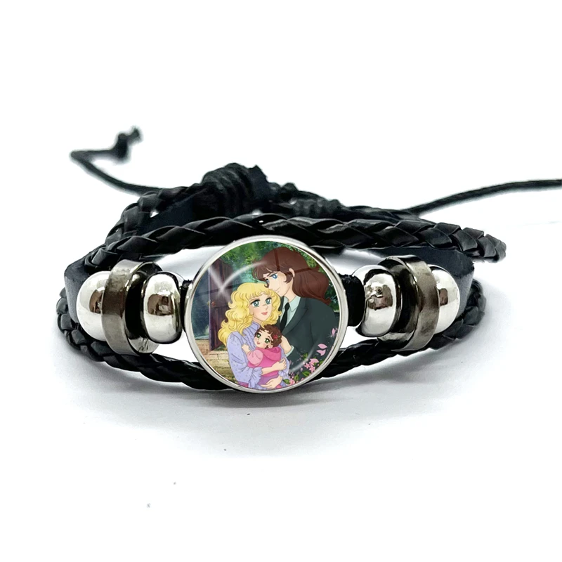 Anime Manga Candy Pattern Leather Bracelets Glass Dome Snap Button Bracelet & Bangles Fashion Women Men Jewelry 3