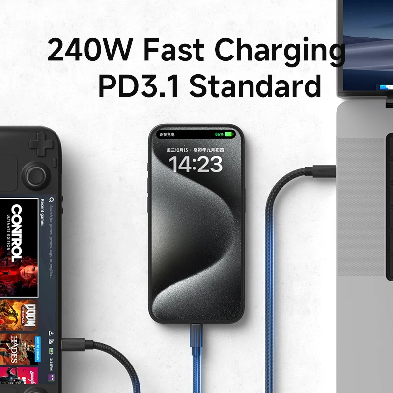 Hagibis USB C to USB C Cable Thick Soft USB4 80Gbps Date 240W Fast Charging 8K Video Cord for Thunderbolt 4/5 iPhone Laptop