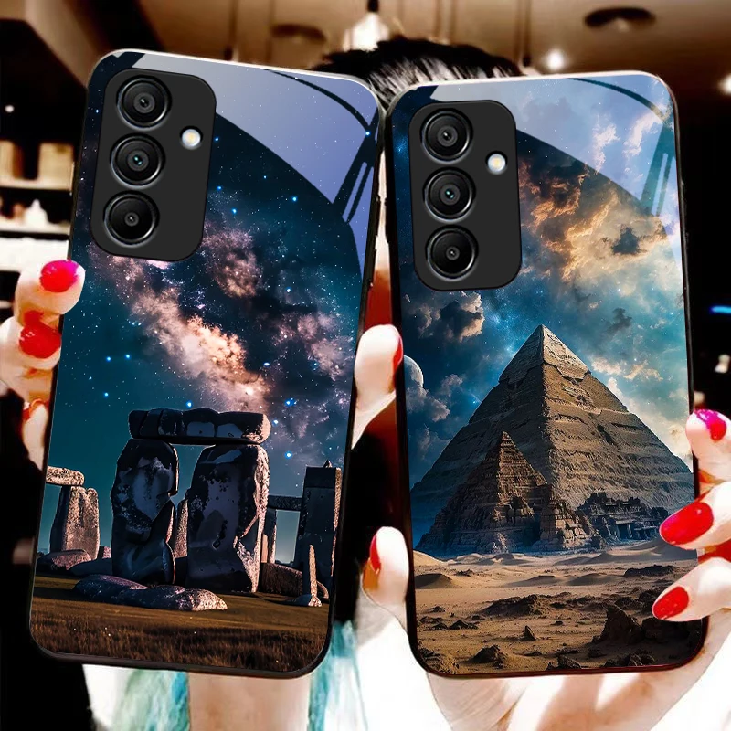 Pyramid Starry Sky Black Tempered Glass Phone Case