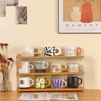 Nordic Acrylic Glass Storage Holder, Detachable Tea Set and Coffee Cup Organizer, Desktop Wooden Partition Rack 2