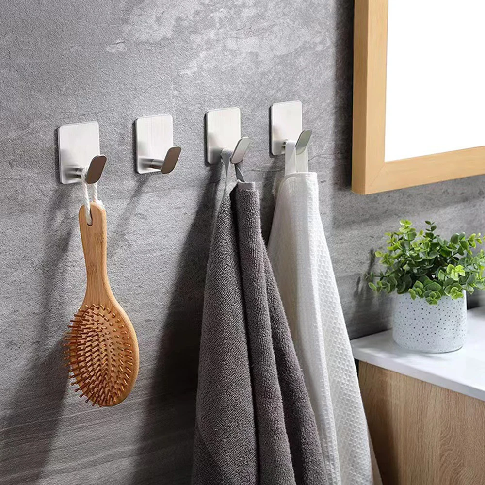 Wall Mount Hooks 4PCS Stainless Steel Punch-Free Sticky Hook