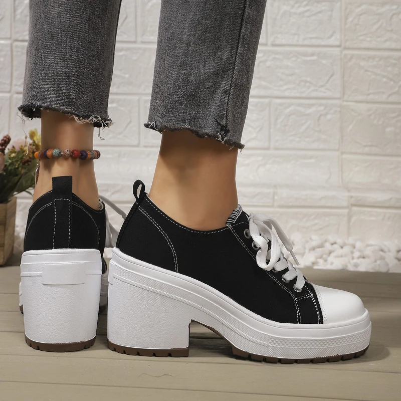 Brand Women Sneakers Fashion Lace-Up Canvas Shoes Women Platform