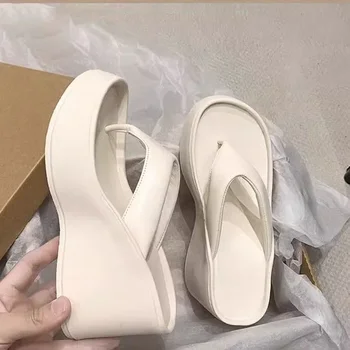2026 New Design Summer Chunky Woman Slippers Fashion Platform Wedges High Heel Silvery Ladies Shoes Zapatillas De Mujer 1