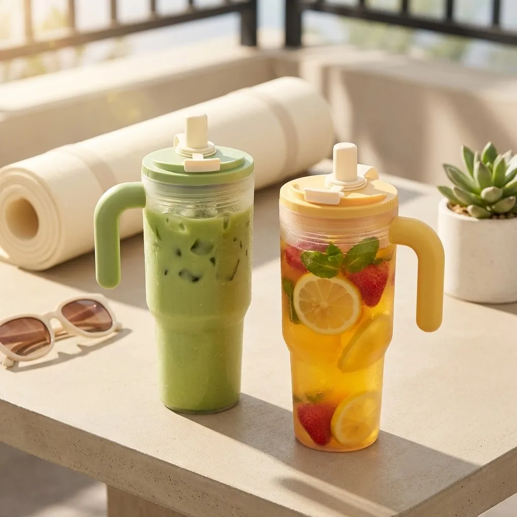 Large Capacity Heat-Resistant Transparent Water Bottle with Straw and Strainer