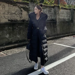 2023 Women's Winter New Long White Duck Down Coats Female Fox Fur Collar Thick Jackets Ladies Slim Hooded Down Overcoats Q520