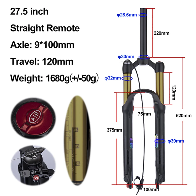 BOLANY Fourche VTT 26/27,5/29 Air Fourche à suspension