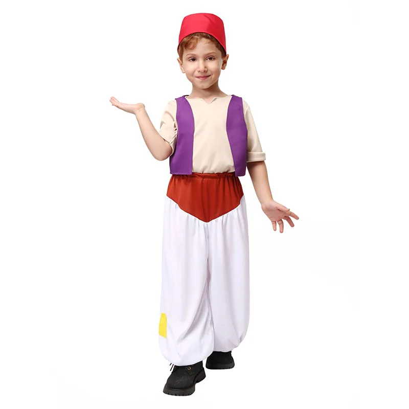 Boys Ababwa Prince Aladdin Costume Kids Fairy Tale Suit With Genie Lamp Toddler Street Rat Halloween Cosplay Child Genie Costume